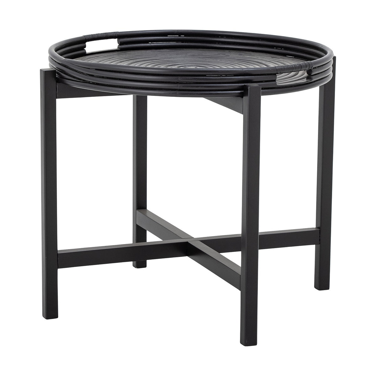 Milli Round Rattan Tray Table - Black