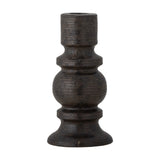 Hui Stoneware Candle Holder in black, a turned ceramic piece with ridged texture, stacked rings and rounded centre on a flared foot, shown on a plain white background.