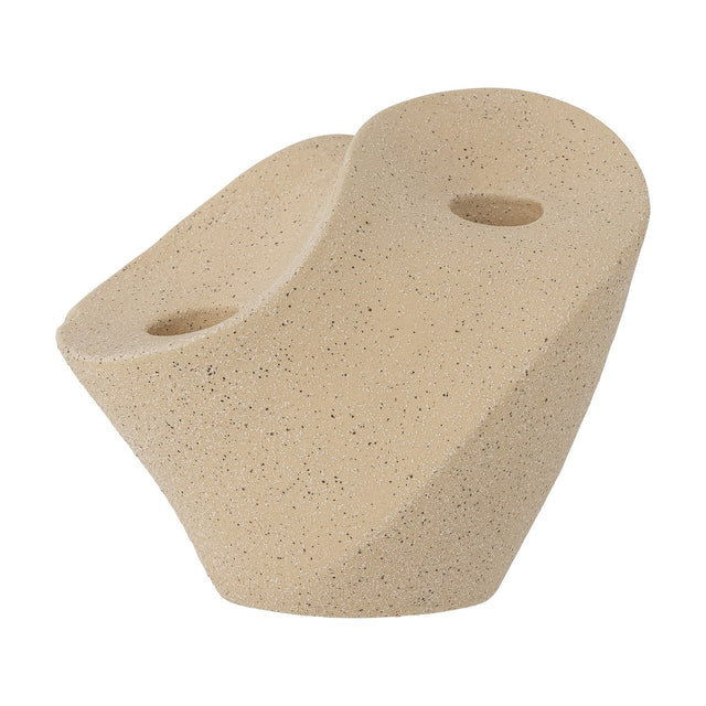 Brent Stoneware Candle Holder in beige, a sculptural stoneware piece with two staggered candle holes at different heights, speckled sandy finish, on a plain white background.