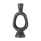 Bijan Resin Candle Holder in black, sculptural design with a flared neck, open oval loop base, and conical foot on a plain white background.