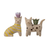 Mamie Cat Stoneware Candle Holders Set of 2 - Multi