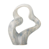 Rouyi Stoneware Ornament in grey, an abstract sculpture with twisting curved arms looping at the top, marbled grey and white glaze, on a plain white background.