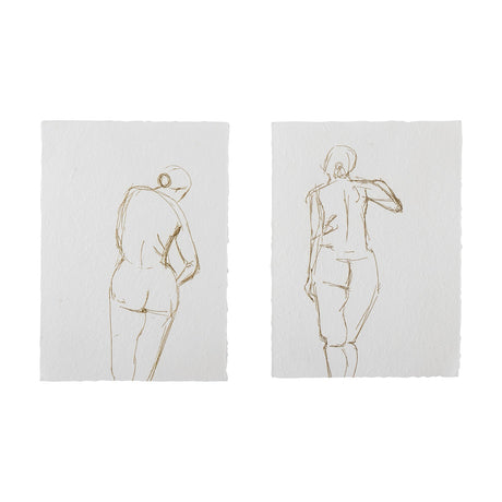 Aise Posters Set of 2 - Natural, two portrait paper prints with fine-line back-view figure sketches, natural tone, plain white background.