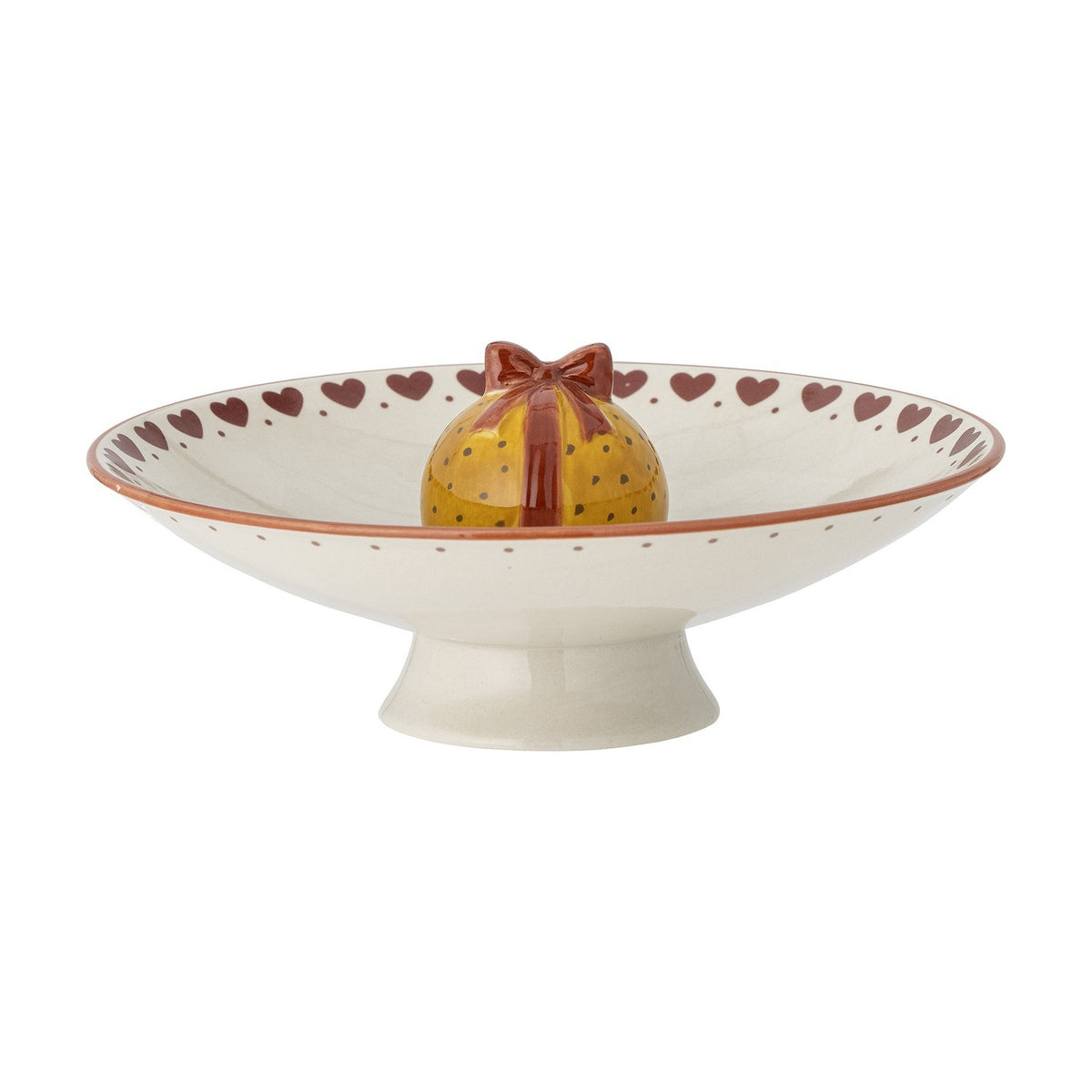 Jolly Heart Stoneware Christmas Pedestal Bowl 24cm - Cream
