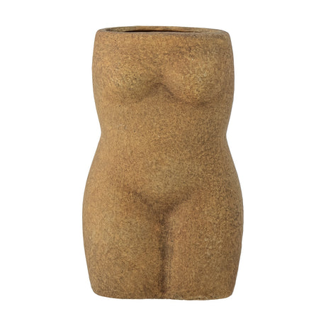 Emeli Terracotta Vase 16cm in brown, shaped as a woman's torso with rounded curves and an open top, on a plain white background.