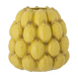 Limone Stoneware Vase in yellow, 22cm, round ceramic form covered in tightly packed raised lemons with glossy, dimpled skin texture, shown on a plain white background.