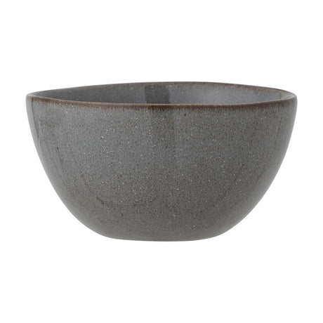 Sandrine Stoneware Bowl 15cm in grey, deep rounded shape with a softly uneven rim and finely speckled reactive glaze, shown on a plain white background.