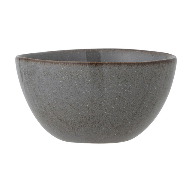 Sandrine Stoneware Bowl 15cm in grey, deep rounded shape with a softly uneven rim and finely speckled reactive glaze, shown on a plain white background.