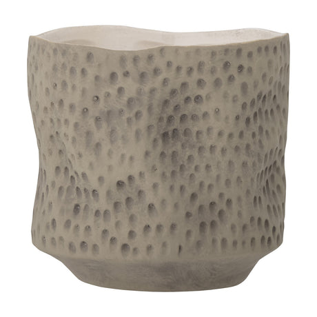 Sayah Stoneware Plant Pot in grey with an all-over dimpled texture, uneven wavy rim, and tapered foot, shown against a plain white background.