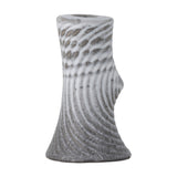 Raheem Stoneware Candle Holder 13cm in grey, branch-like form with ridged wood-grain texture and a raised knot detail, shown on a plain white background.