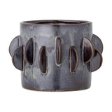 Roza Stoneware Plant Pot in grey, round ceramic planter with raised half-moon fin details around the upper body, shown against a plain white background.