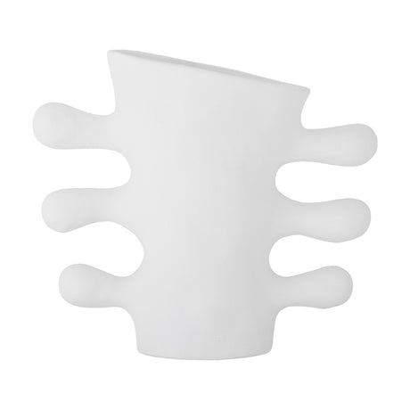 Pernilla Stoneware Vase 26cm in white, a tall ceramic vase with three rounded arms branching from each side and a sloped rim, shown on a plain white background.