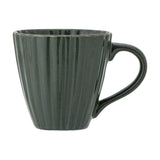 Latina Stoneware Cup 220ml in green, featuring a fluted ribbed body, glossy glaze, and an open loop handle, shown on a plain white background.