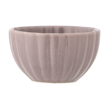 Latina Stoneware Bowl 9cm in pink, a small fluted bowl with vertical ribs from foot to rim and a glossy glazed finish, shown against a plain white background.