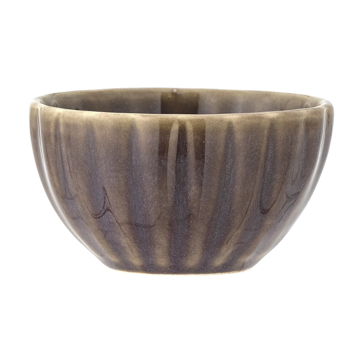 Latina Stoneware Bowl 9cm in Grey, a small round dip bowl with ribbed, fluted sides and a thin grey glaze, shown on a plain white background.