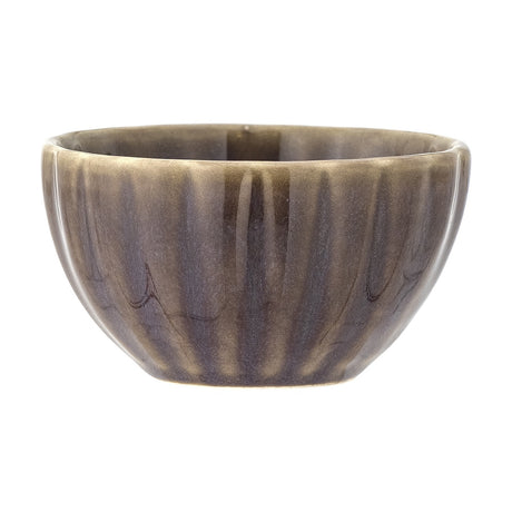 Latina Stoneware Bowl 9cm in Grey, a small round dip bowl with ribbed, fluted sides and a thin grey glaze, shown on a plain white background.