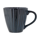 Latina Stoneware Cup 220ml in blue with fluted, ribbed body, looped handle, and glossy glaze, shown on a plain white background.