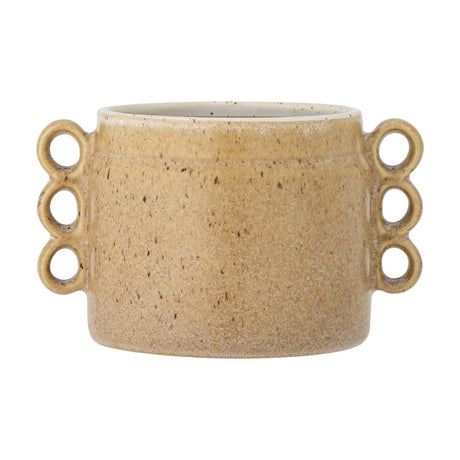 Souri Stoneware Plant Pot in speckled beige, round ceramic design with triple-loop handles on each side and a straight rim, shown on a plain white background.