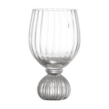 Taurin Round Wine Glass in clear ribbed glass with a bowl-shaped cup and short round footed base, shown against a plain white background.