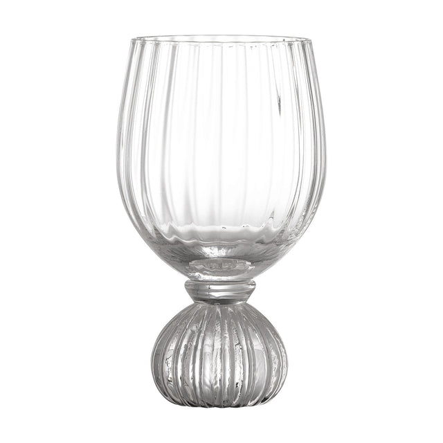 Taurin Round Wine Glass in clear ribbed glass with a bowl-shaped cup and short round footed base, shown against a plain white background.