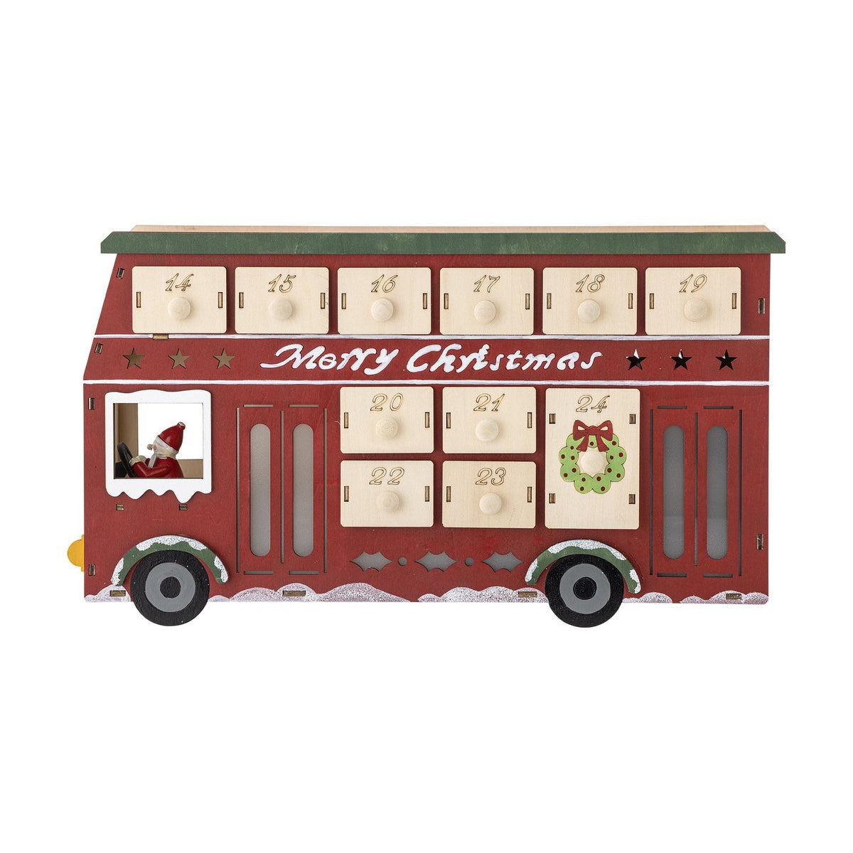 Edward Double-Decker Bus Wooden Advent Calendar with Light - Red