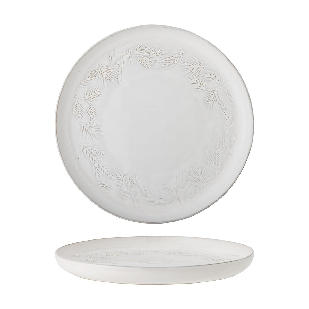 Winter Embossed Stoneware Christmas Platter 34cm - White