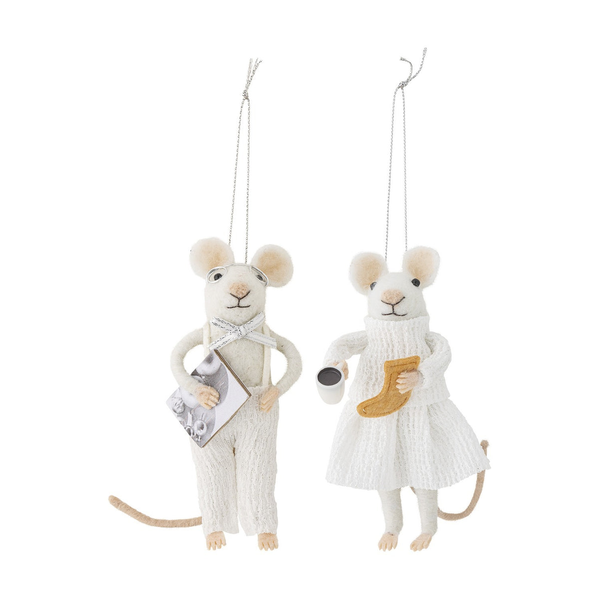 Peo Wool Christmas Tree Decorations Set of 2 - White