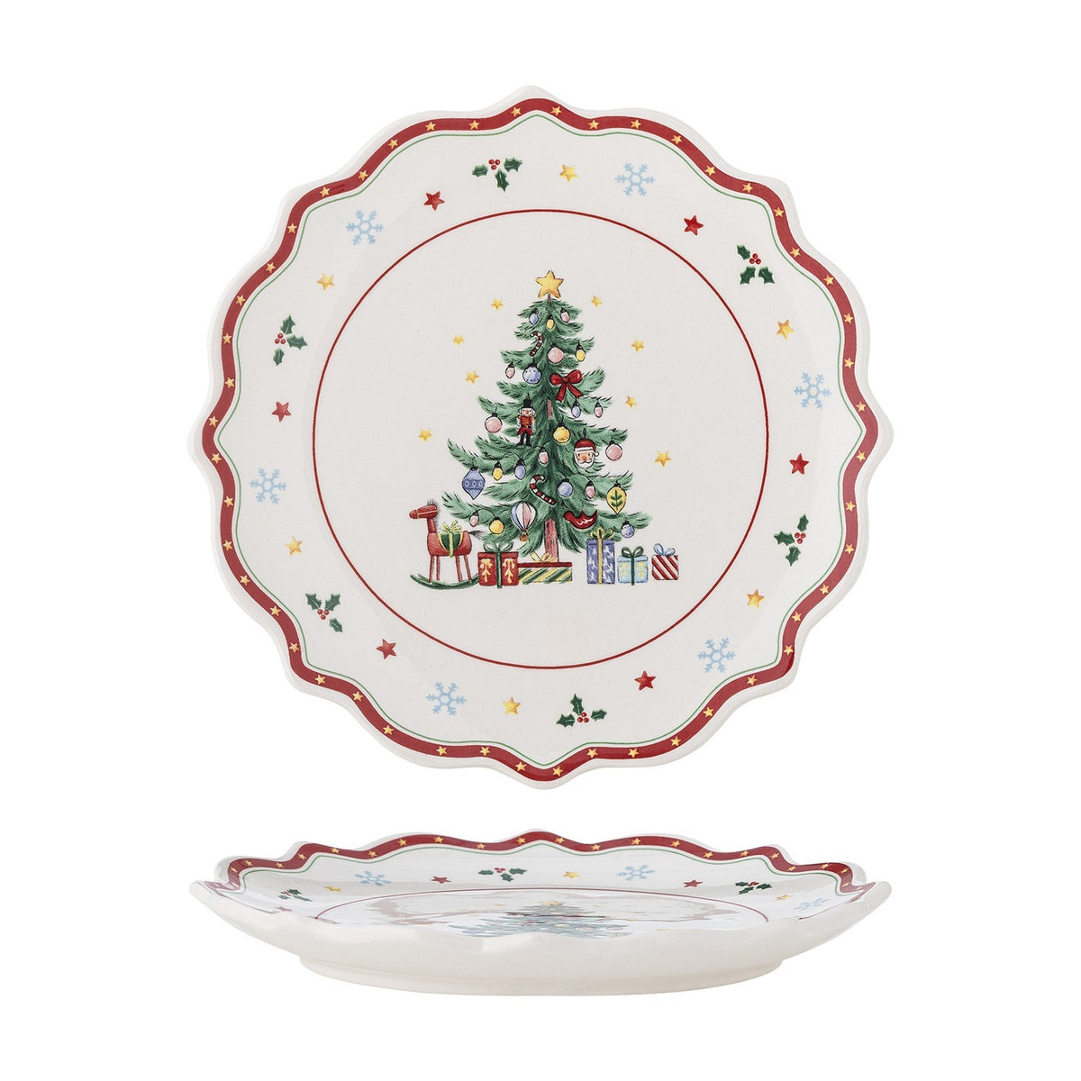 Naive Star Ceramic Christmas Plate - White