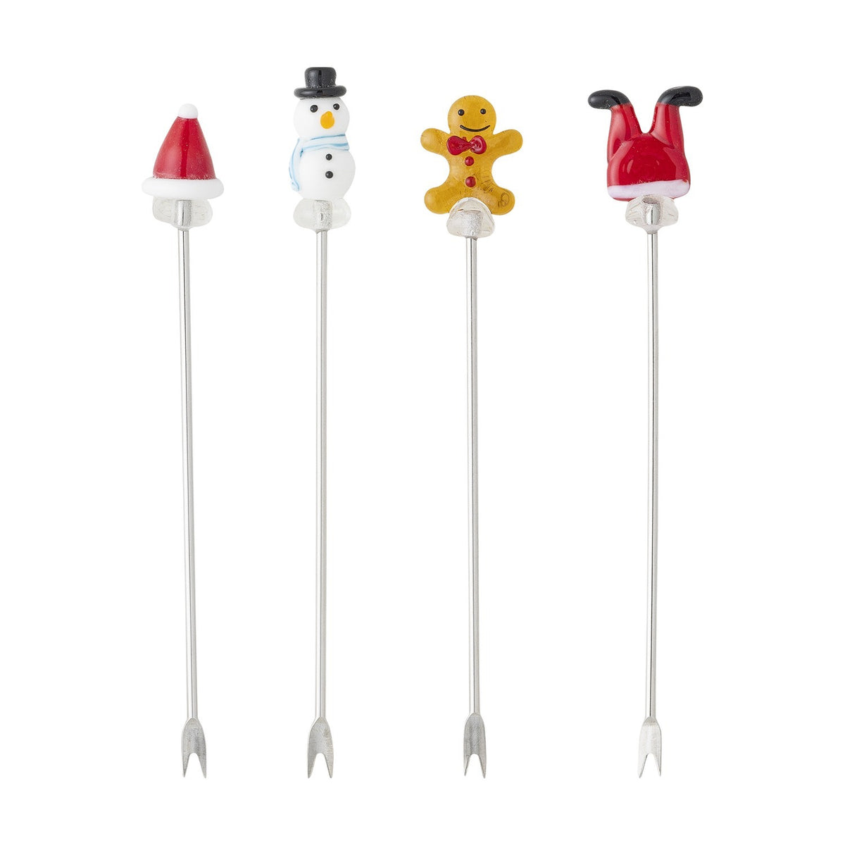 Misa Glass-Handled Christmas Cocktail Forks Set of 4 - Multi