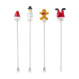 Misa Glass-Handled Christmas Cocktail Forks Set of 4 - Multi