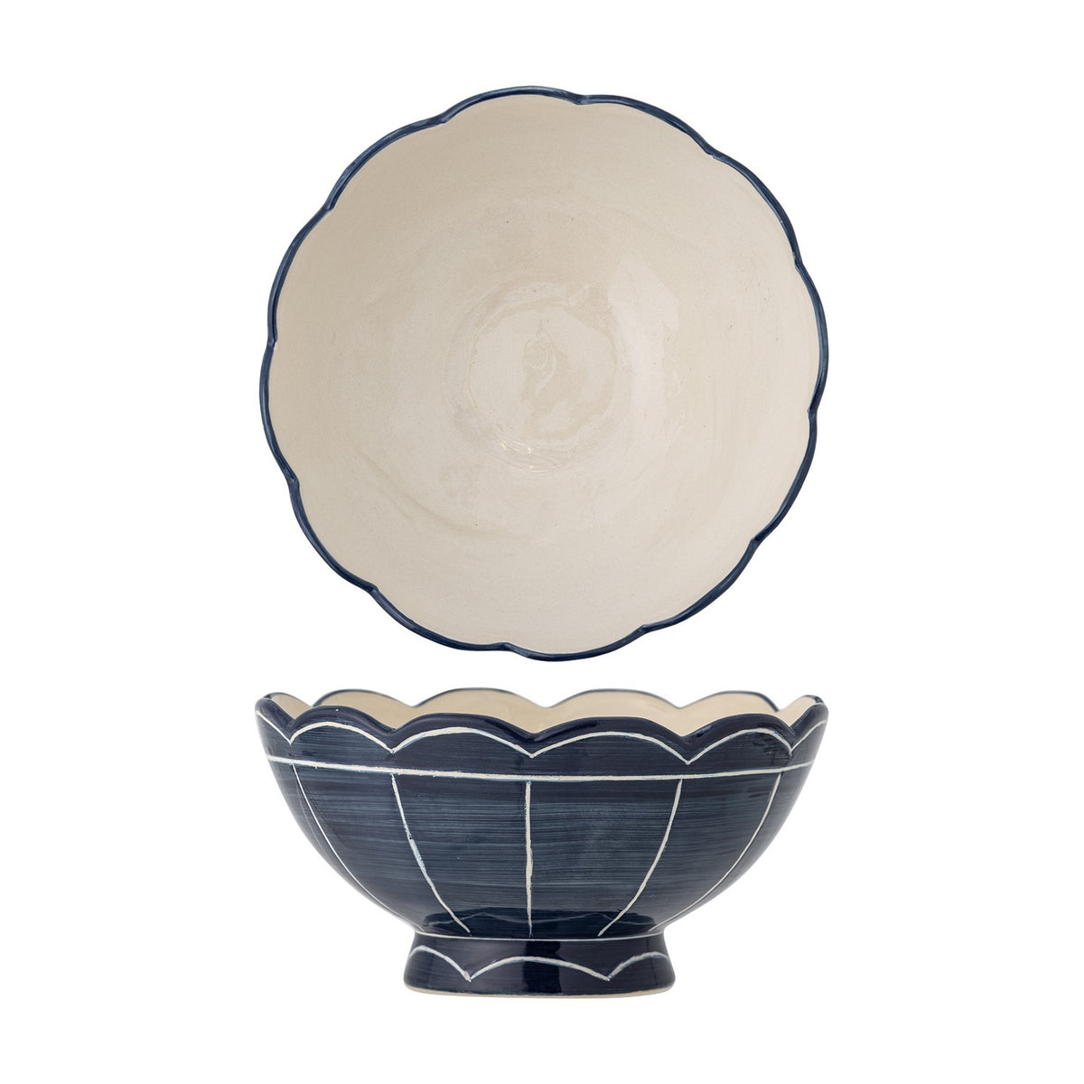 Caliam Striped Stoneware Bowl 25cm - Blue