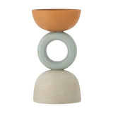 Loretta Speckled Resin Tealight Holder in multi colour, stacked design with a terracotta bowl, sage green ring and speckled stone-effect dome base, shown on a white background.