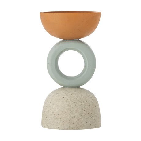 Loretta Speckled Resin Tealight Holder in multi colour, stacked design with a terracotta bowl, sage green ring and speckled stone-effect dome base, shown on a white background.