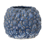 Susannah Stoneware Plant Pot in blue, a small round ceramic planter with a bumpy, pebble-textured surface in varied blue tones, shown on a plain white background.