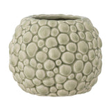 Susannah Crackle Stoneware Plant Pot in green, a round planter with a bubbled, pebble-textured surface and glossy crackle glaze, shown against a plain white background.