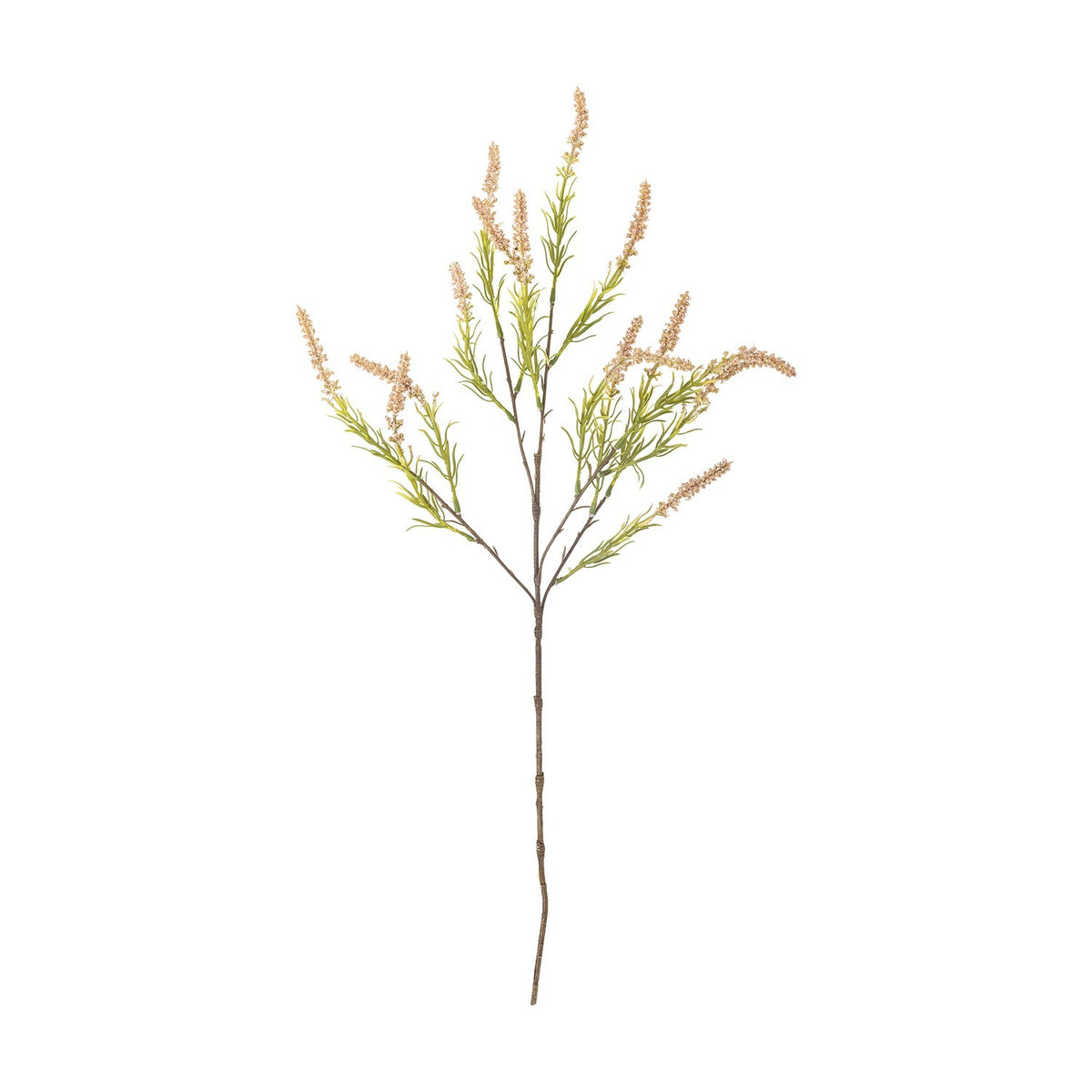Artificial Foxtail Stem, 76cm, with a slender branching stalk, fine needle-like green leaves and soft pink bristled flower spikes, shown against a plain white background.