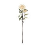 Chrysanthemum Artificial Stem in cream with one full spiky bloom and one smaller bud head, green serrated leaves on a branching stem, shown against a plain white background.