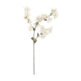 Artificial Myrtle Stem in white with clustered star-shaped flowers and rounded green leaves along slender branches, set on a long bare stem against a plain white background.