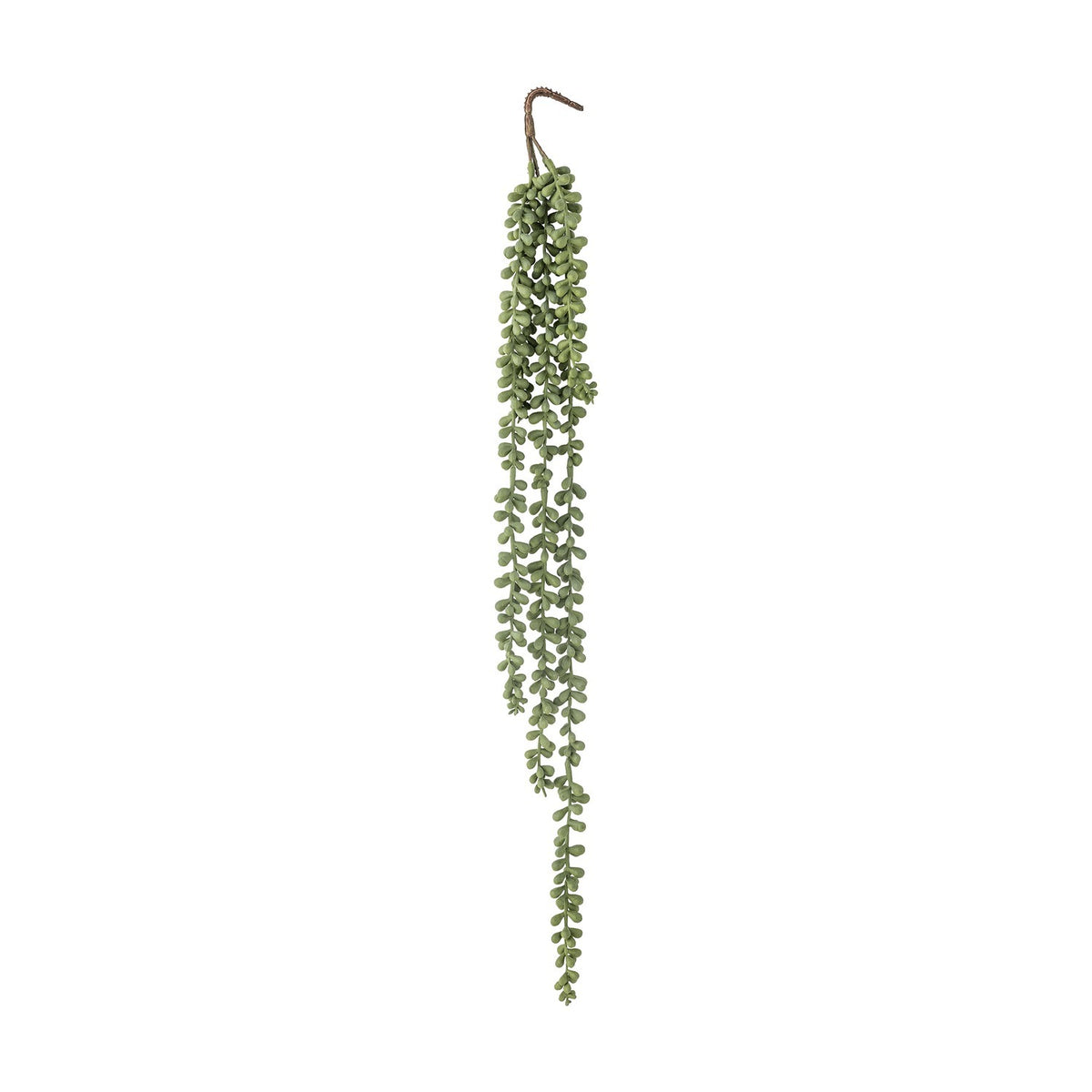Pearl Artificial Plant in green, a trailing faux foliage with long beaded strands of small round leaves hanging from a hooked stem, shown against a plain white background.