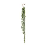 Pearl Artificial Plant in green, a trailing faux foliage with long beaded strands of small round leaves hanging from a hooked stem, shown against a plain white background.