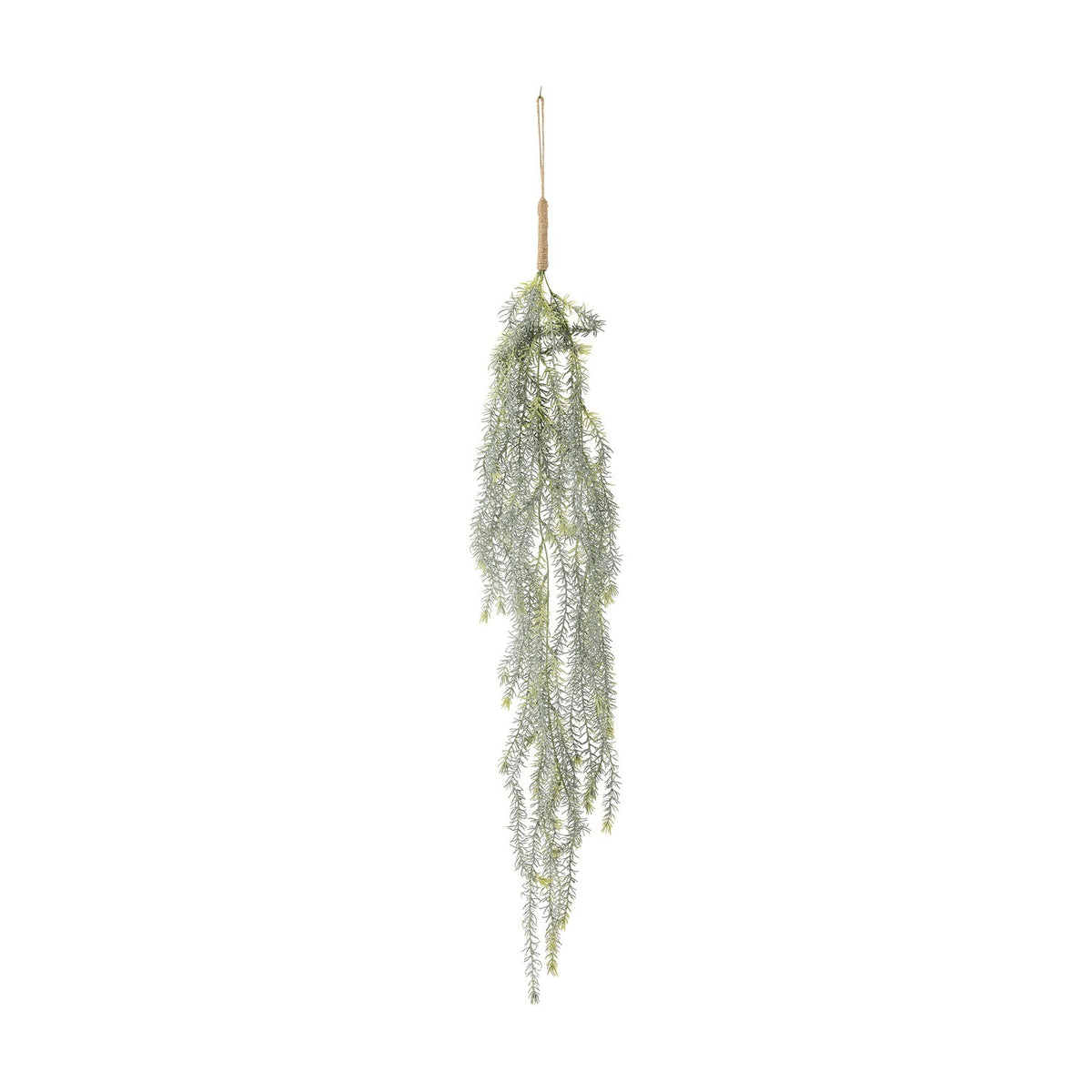 Willow Artificial Plant in green, a long trailing spray of fine needle-like foliage on slender stems, bound at the top with cord and a hanging loop, shown against a plain white background.