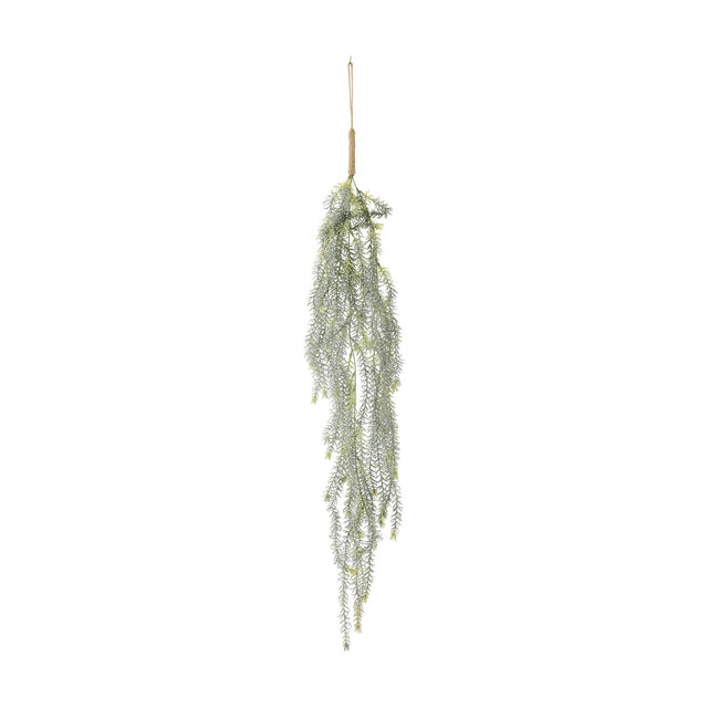 Willow Artificial Plant in green, a long trailing spray of fine needle-like foliage on slender stems, bound at the top with cord and a hanging loop, shown against a plain white background.