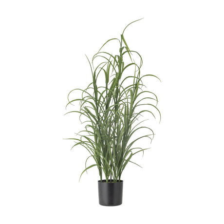 Grass Artificial Plant in green, tall arching narrow leaves in a black pot, set against a plain white background.