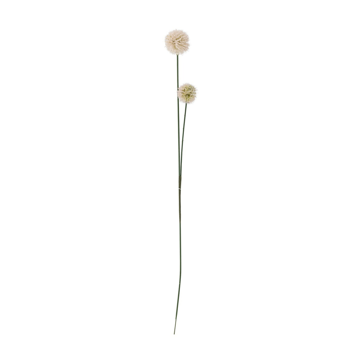 Phlox Artificial Stem in cream, a single faux flower spray with one larger and one smaller round fluffy bloom on a slender branching green stem, set against a plain white background.