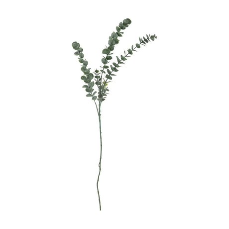 Artificial eucalyptus stem, 76cm tall, with a bare lower stem branching into three upper sprays of rounded green leaves, shown on a plain white background.