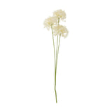Allium Artificial Stem in white with three round flowerheads of star-shaped florets on green stems, shown against a plain white background.
