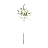 Artificial eucalyptus stem, 85x18cm, with a long bare brown stalk branching near the top into slim, pointed green leaves on fine side stems, shown against a plain white background.
