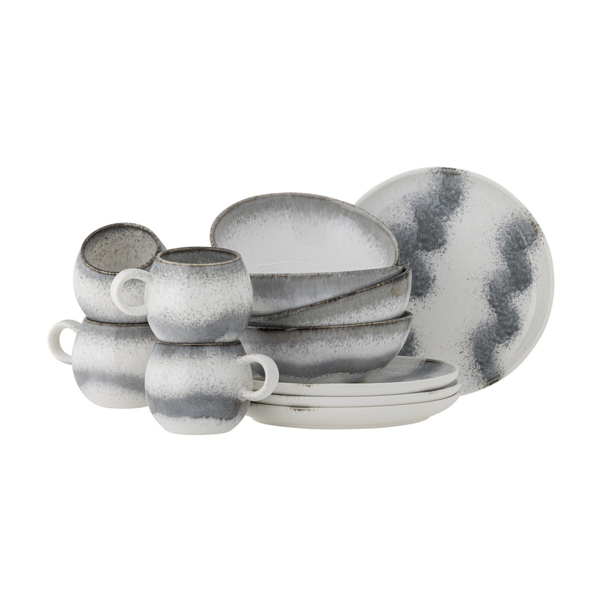 Paula Wavy Stoneware Breakfast Set of 12 - Grey