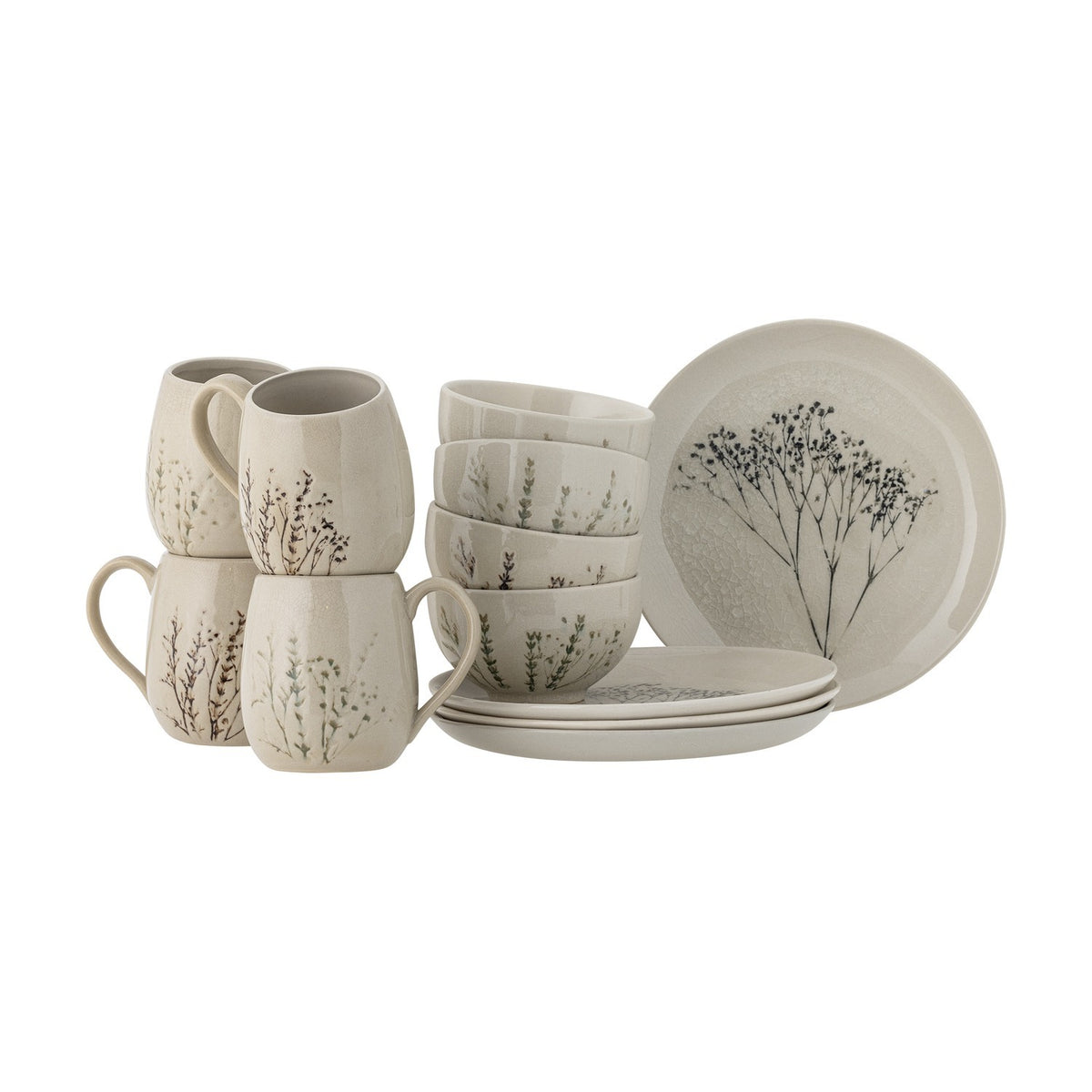Bea Crackle Stoneware Breakfast Set of 12 - Cream
