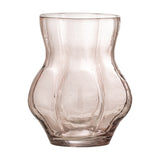 Tava Glass Vase 20cm in Pink, a ribbed glass vase with a flared rim and rounded, lobed body on a small foot, shown against a plain white background.